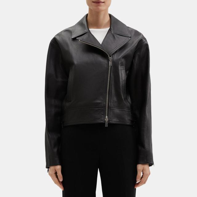 Leather Cropped Moto Jacket | Theory Outlet Product Image