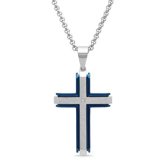 Men's Diamond Accent Layered Cross Pendant in Two-Tone Stainless Steel - 24" Product Image