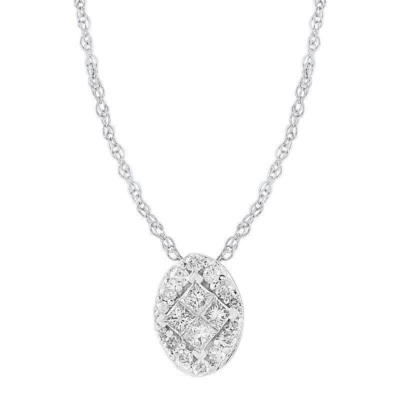 10k White Gold 1/4 Carat T.W. Diamond Oval Pendant Necklace, Womens Product Image