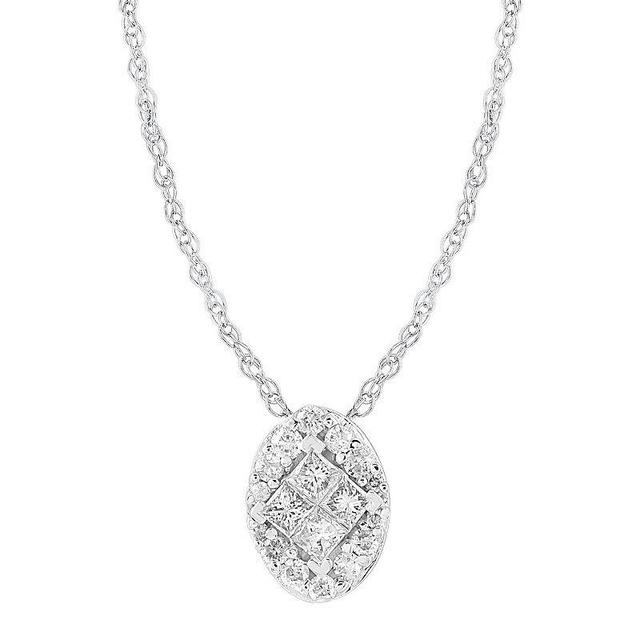 10k White Gold 1/4 Carat T.W. Diamond Oval Pendant Necklace, Womens Product Image