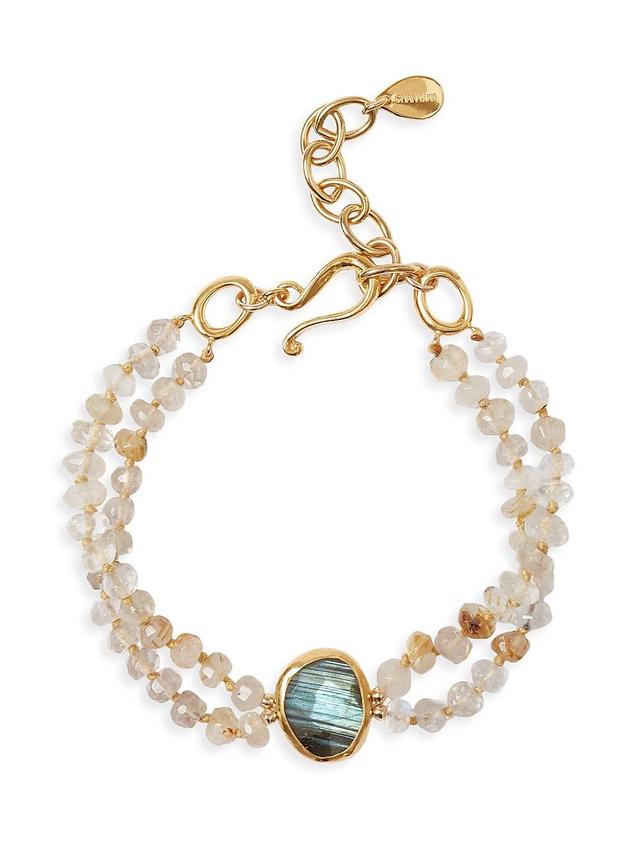 Womens 18K-Gold-Plated, Rutilated Quartz & Labradorite Double-Strand Bracelet Product Image