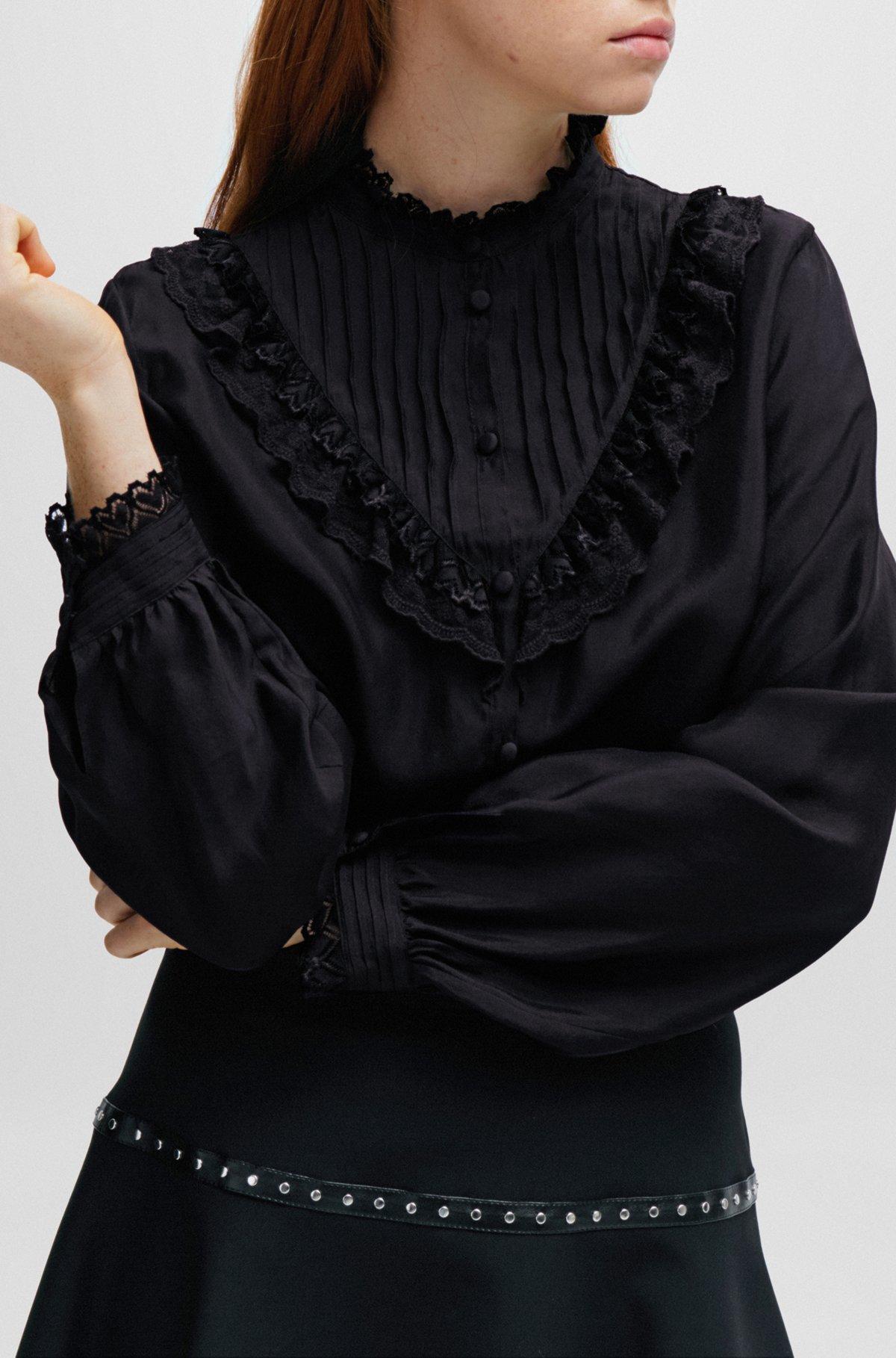 Regular-fit blouse with lace trims and pleating Product Image