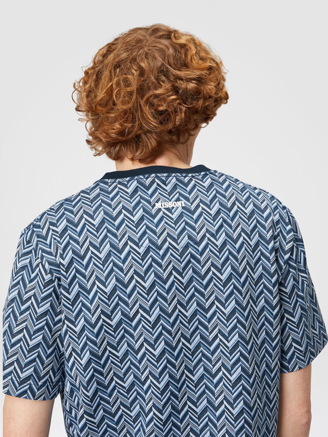 Zig zag jacquard cotton jersey T-shirt Blue | Missoni Product Image