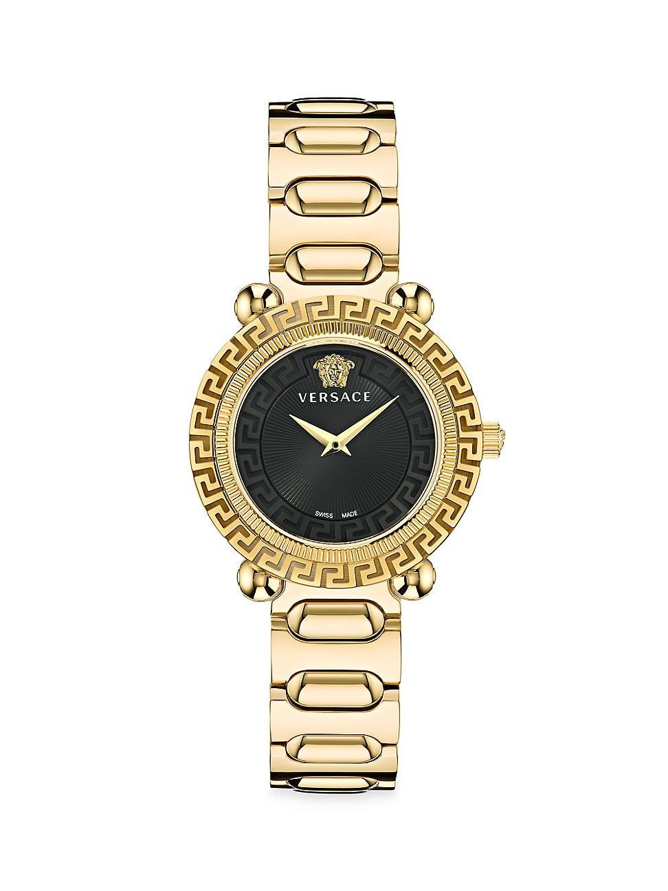 Versace Womens Swiss Greca Twist Black Leather Strap Watch 35mm Product Image