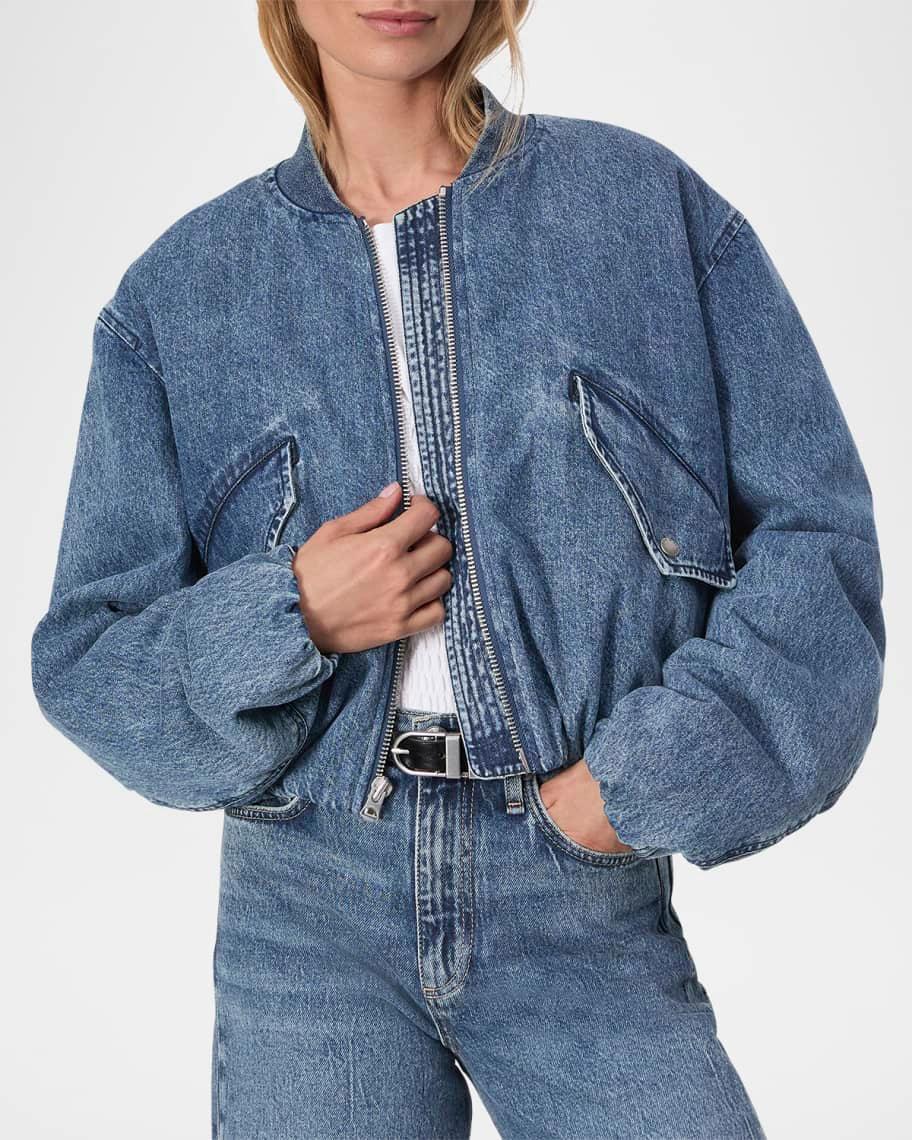 Maggie Cropped Denim Bomber Jacket Product Image