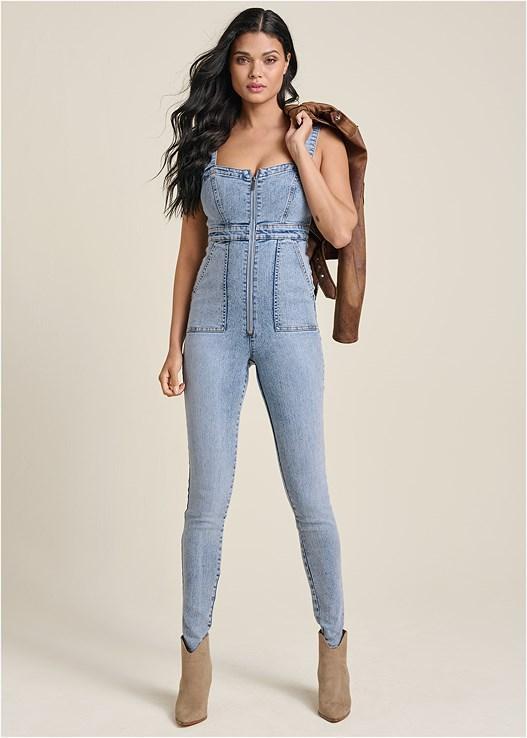 Zip-Front Denim Jumpsuit Product Image