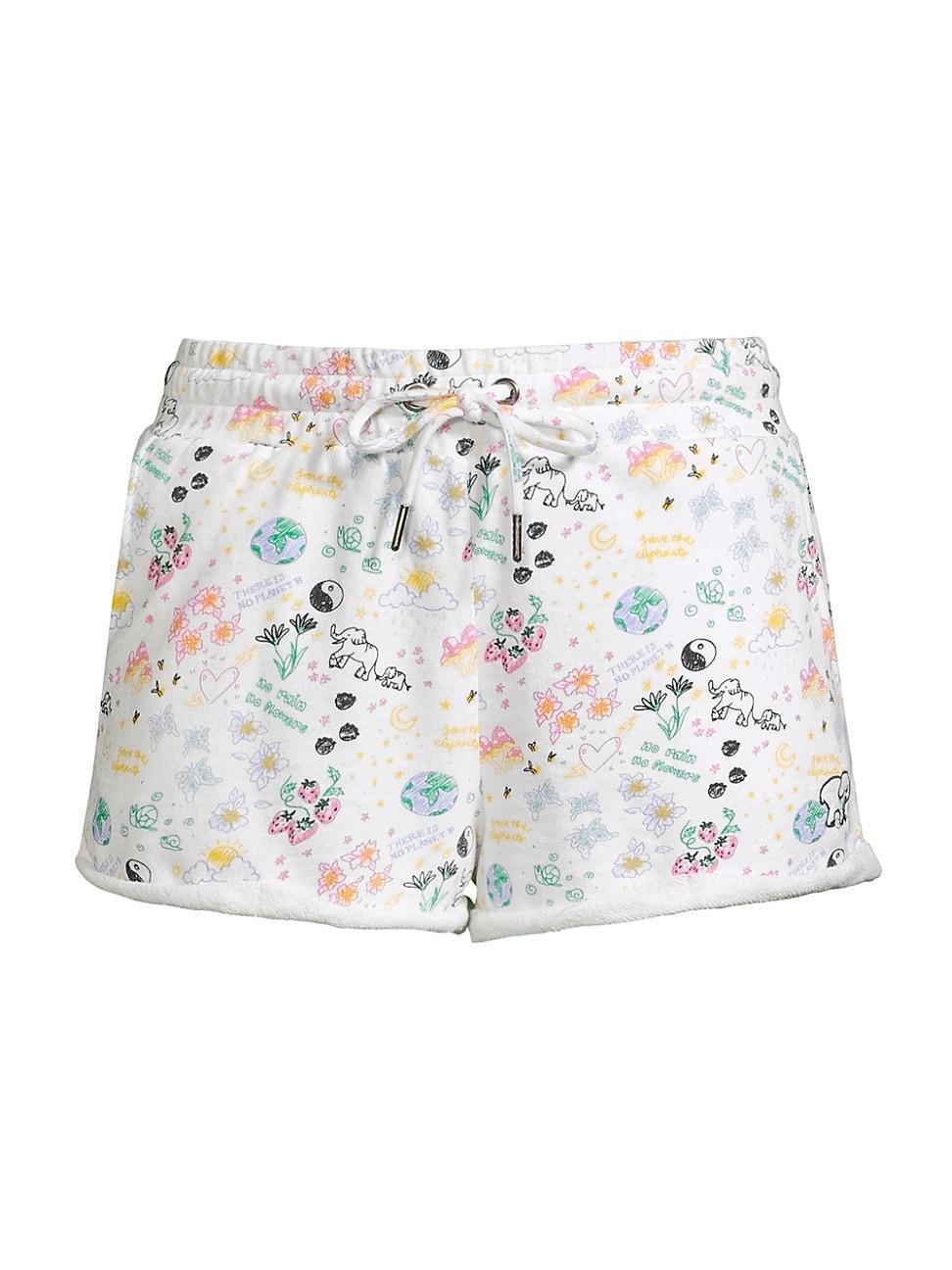 Womens Garden Doodle Print Cotton Drawstring Shorts Product Image