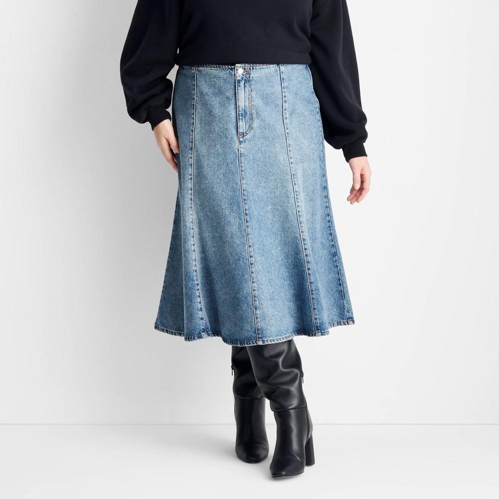 Womens Flared Midi Skirt - Future Collective Medium Wash Product Image