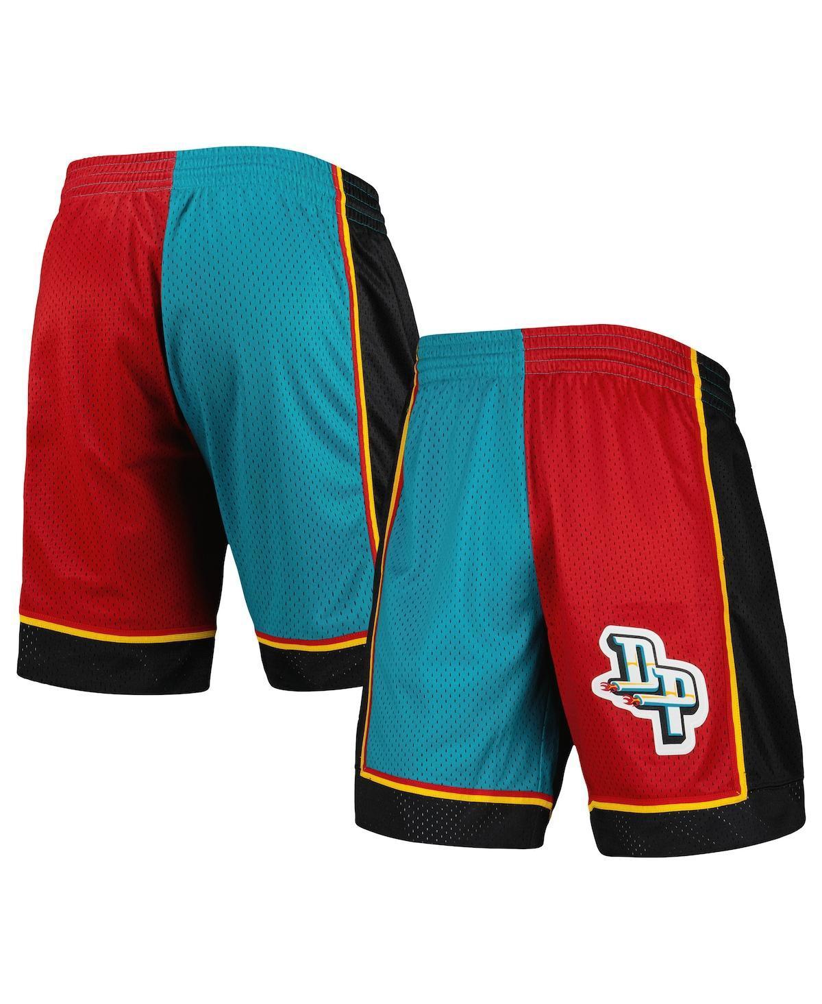 Mens Mitchell & Ness Teal/Red Detroit Pistons Hardwood Classics 1998 Split Swingman Shorts Product Image