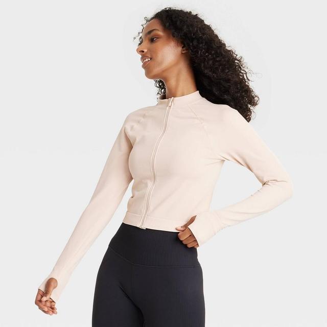 Womens Seamless Fitted Full Zip Jacket - JoyLab Cream M Product Image