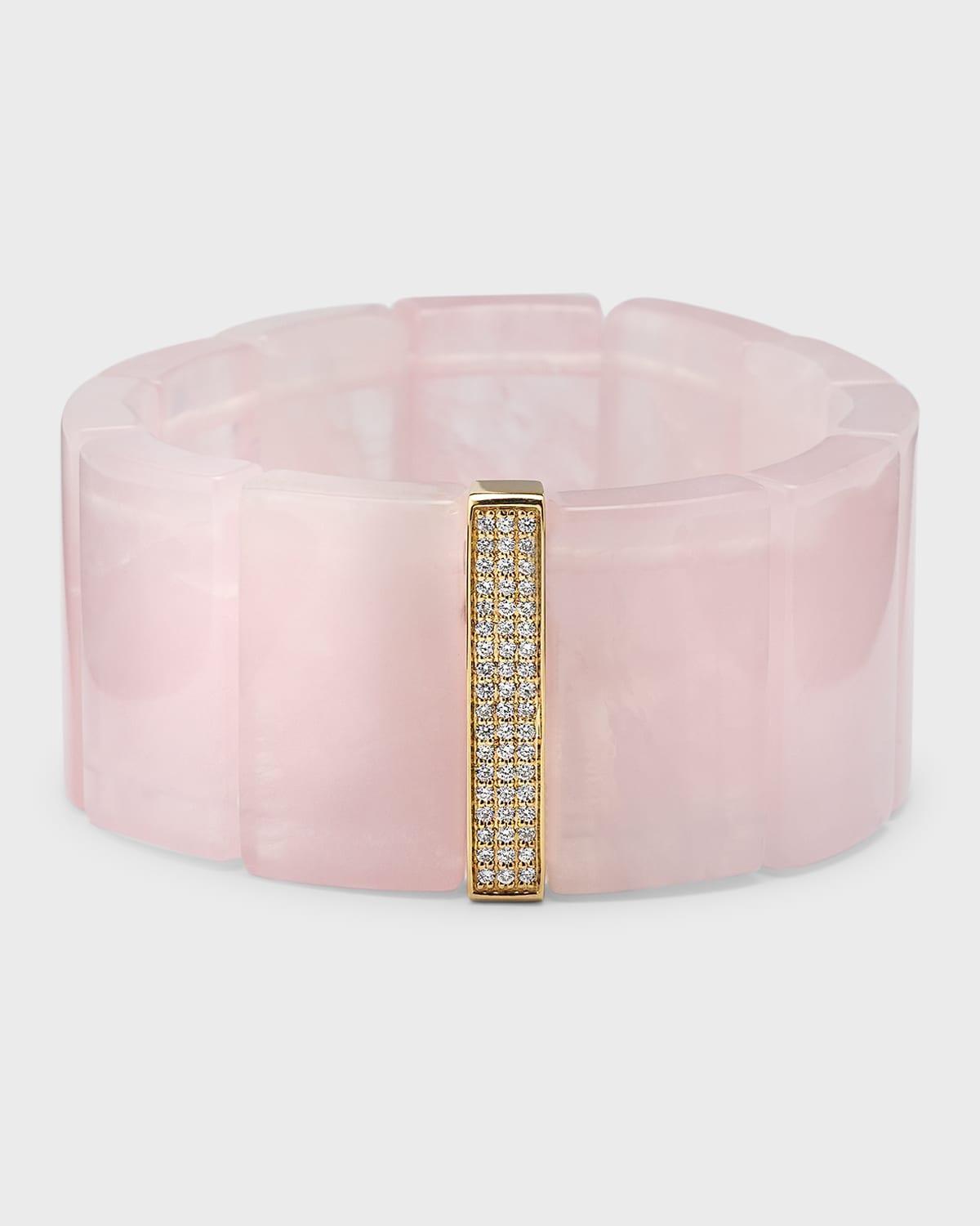 Womens 14K Yellow Gold, Rose Quartz & 0.58 TCW Diamond Stretch Bracelet Product Image