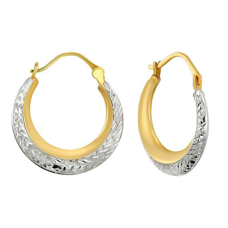 Forever 14K Two Tone 14k Gold Creole Diamond-Cut Hoop Earrings, Womens Product Image