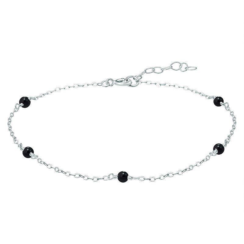 Aleure Precioso Sterling Silver Bead Station Anklet, Womens Black Product Image