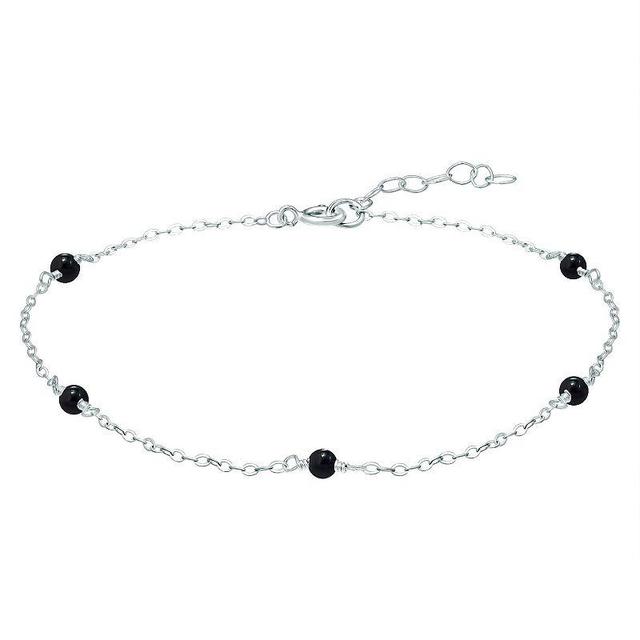 Aleure Precioso Sterling Silver Bead Station Anklet, Womens Black Product Image