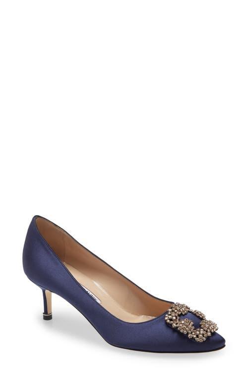 Hangisi Jeweled Kitten Heel Pump In Navy Satin/silk Buckle Product Image