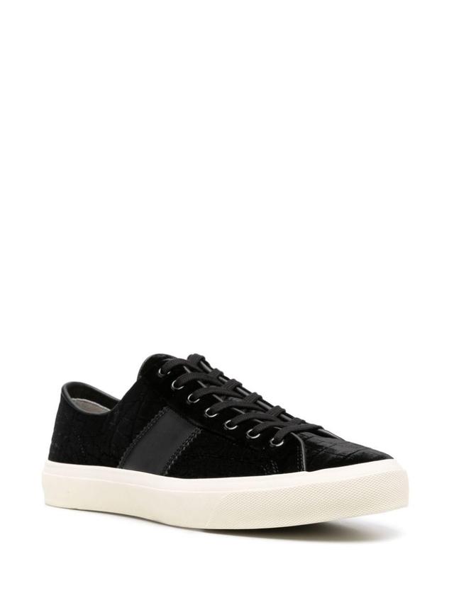 TOM FORD Cambridge Velvet Sneakers In Contrast Heel Logo Product Image