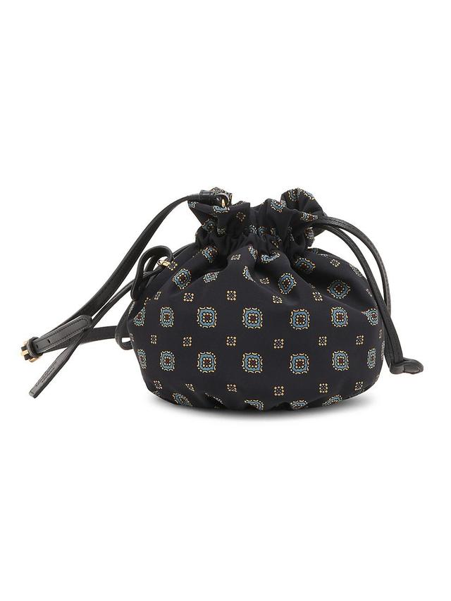 Womens Printed Silk Drawstring Bucket Bag Product Image