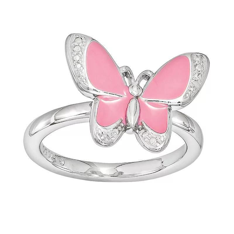 Stacks & Stones Sterling Silver Butterfly Stack Ring, Womens Pink Product Image