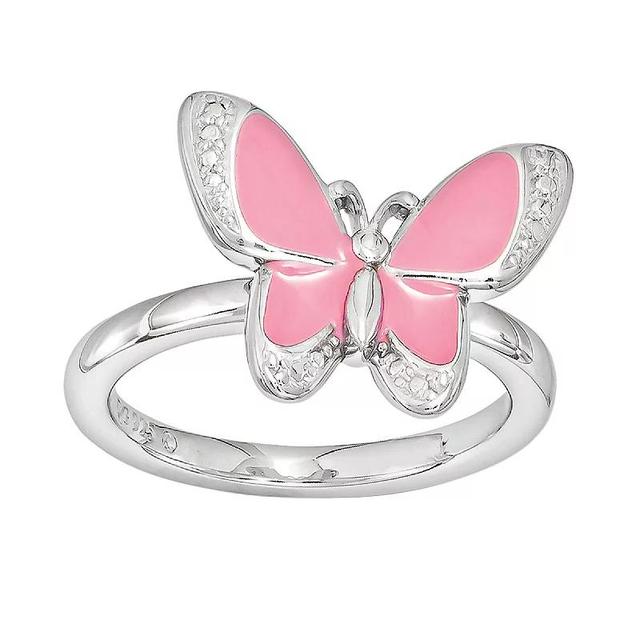 Stacks & Stones Sterling Silver Butterfly Stack Ring, Womens Pink Product Image