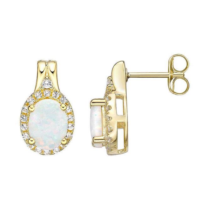 Gemminded 18k Gold Over Silver Lab-Created Opal & Lab-Created White Sapphire Halo Stud Earrings, Womens Product Image