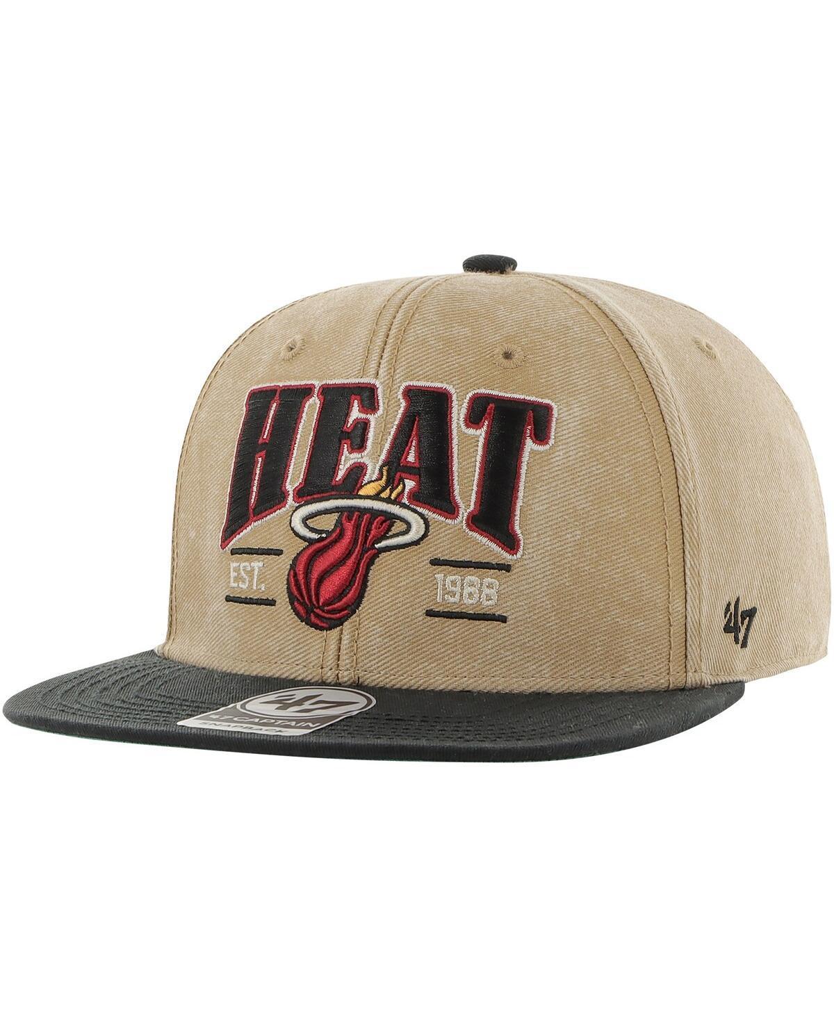 Mens 47 Brand Khaki Distressed Miami Heat Chilmark Captain Snapback Hat - Khaki Product Image