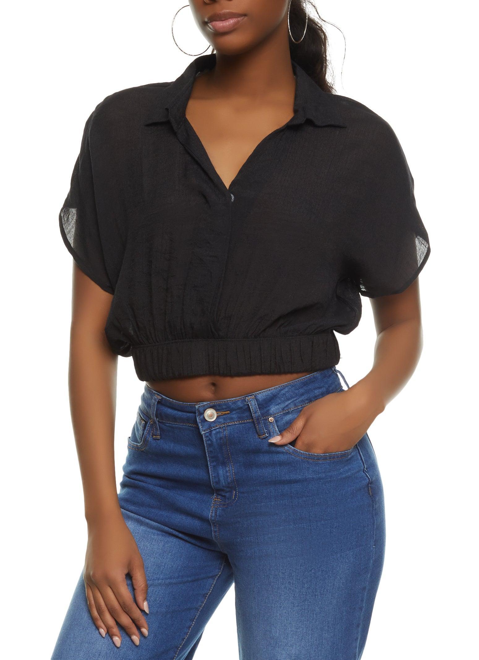 Womens Elastic Waistband Cropped Shirt Product Image