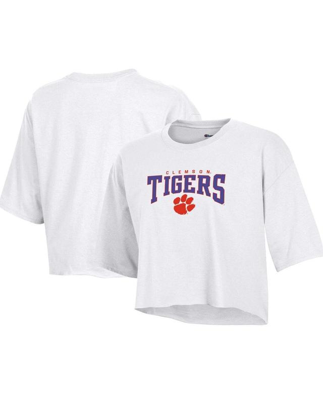 Womens Champion White Clemson Tigers Boyfriend Cropped T-shirt Product Image