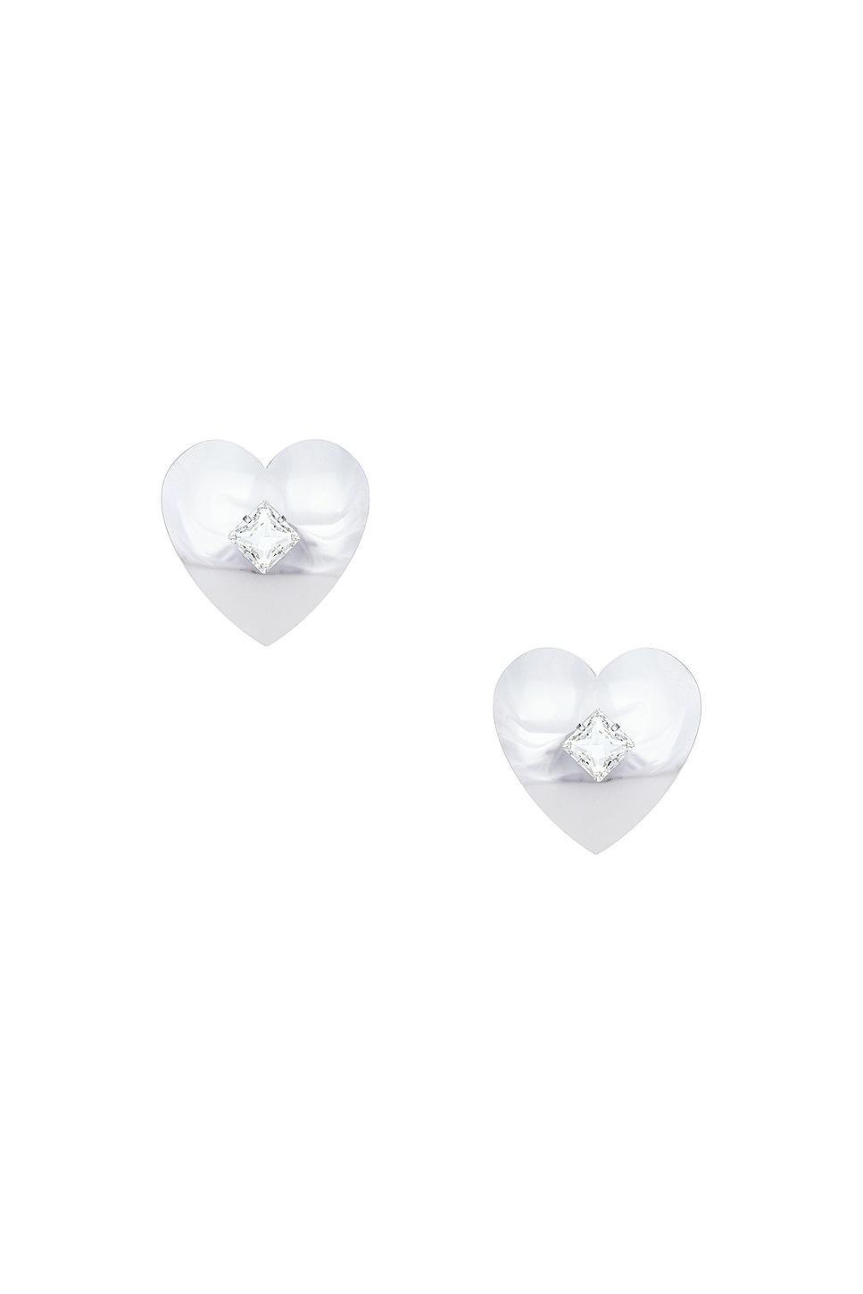 Alessandra Rich Metal Heart Earrings in Metallic Silver Product Image