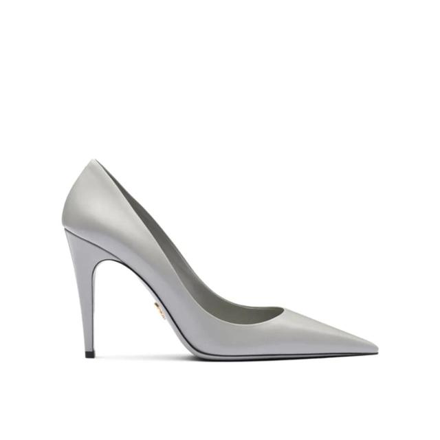 PRADA Grey Brushed Leather Pumps Women In Gray Product Image