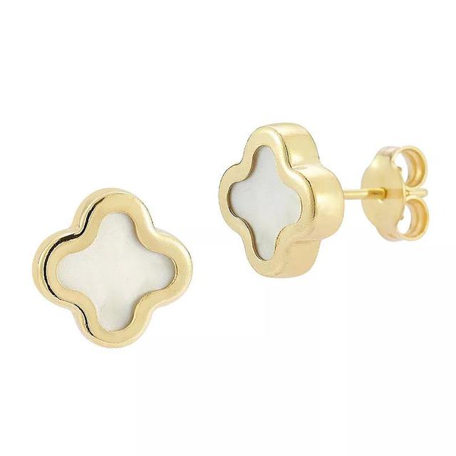 LUMINOR GOLD 14k Gold Mother-of-Pearl Clover Stud Earrings, Womens Product Image