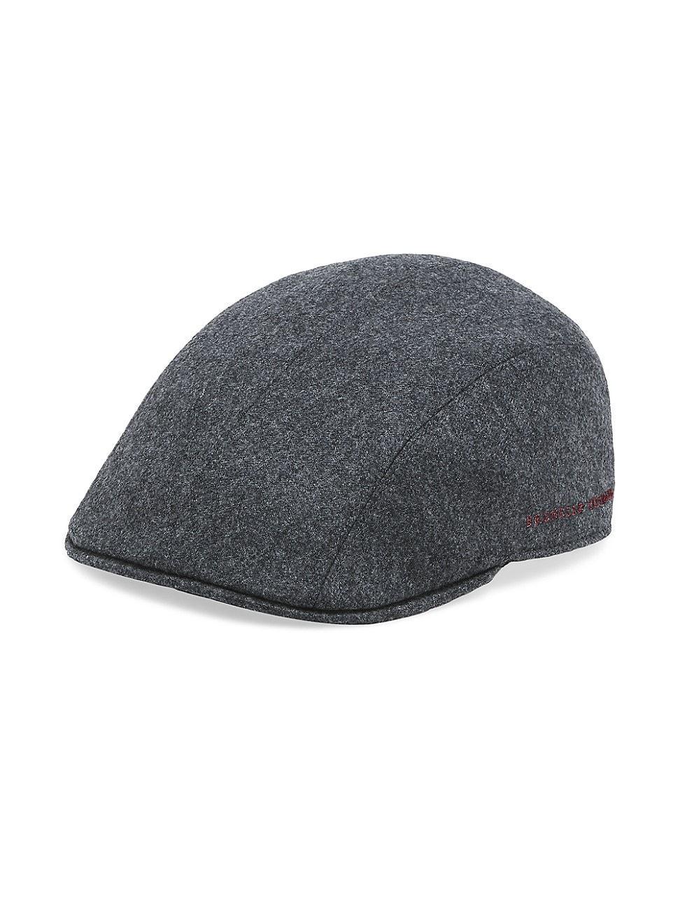 Mens Virgin Wool Flannel Flat Cap with Embroidery product image