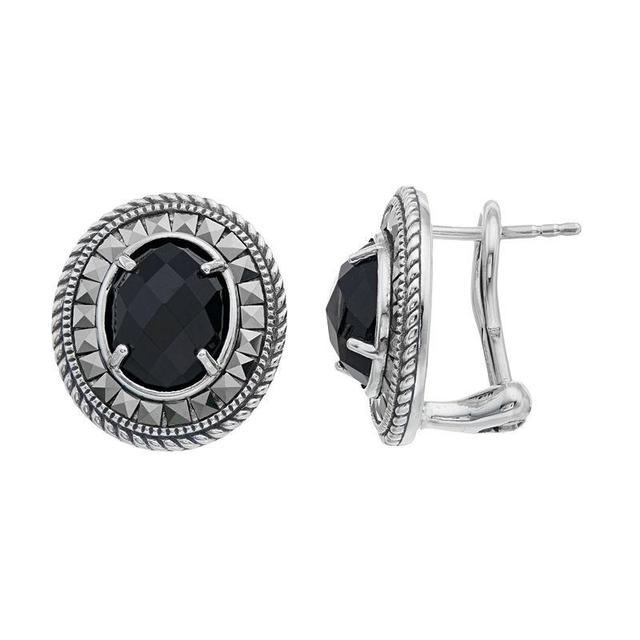 Lavish by TJM Sterling Silver Black Onyx & Marcasite Oval Omega Earrings, Womens Product Image