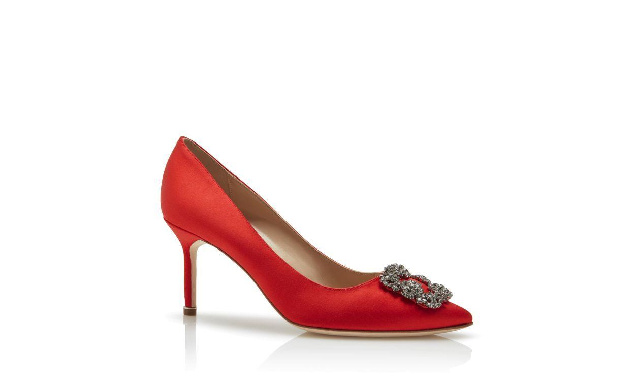 HANGISI 70 Red Satin Jewel Buckle Pumps Product Image