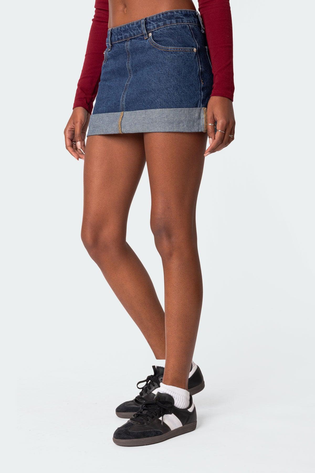 Off Duty Folded Denim Mini Skirt Product Image