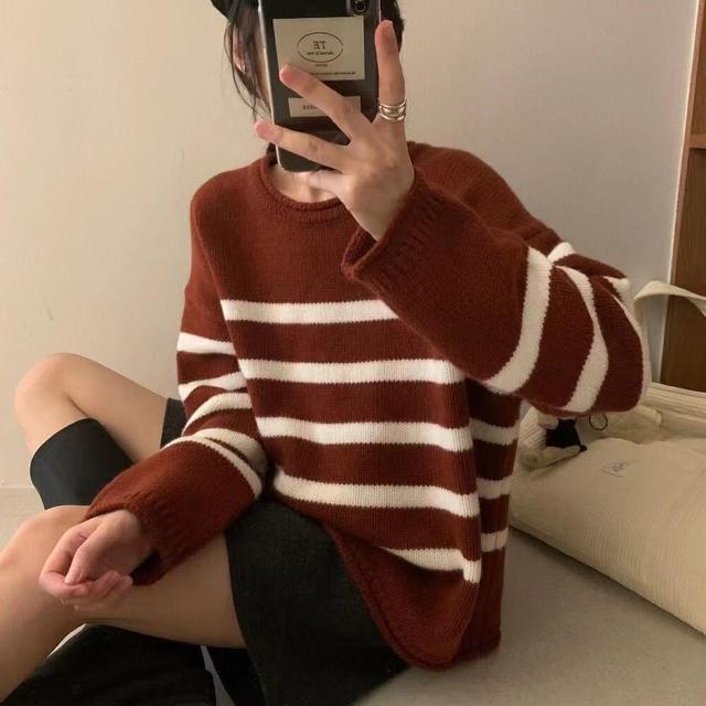 Crew Neck Striped Sweater Product Image