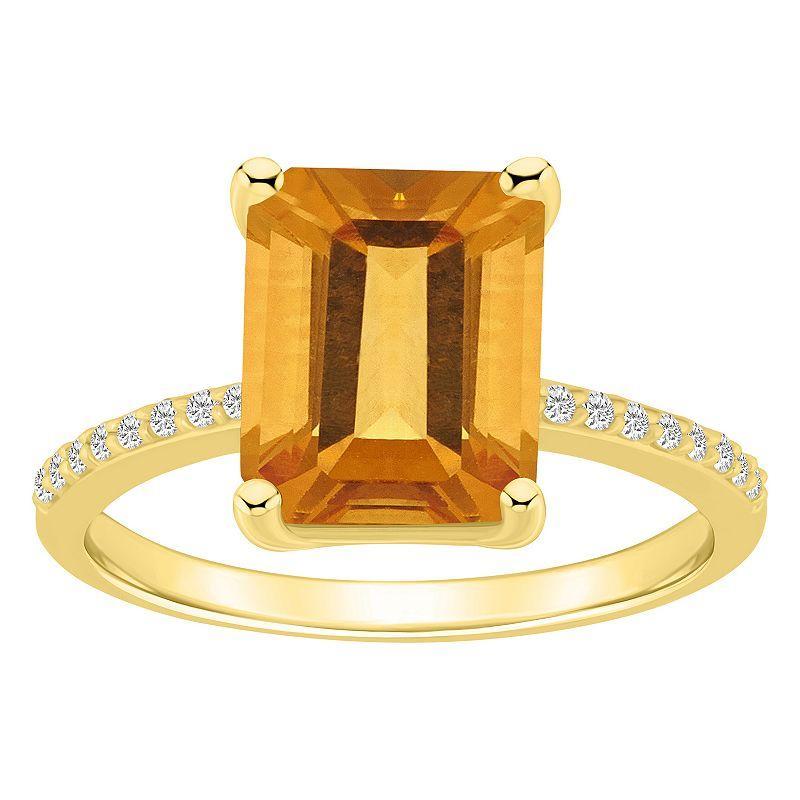 Alyson Layne 14k Gold Emerald-Cut Citrine & 1/10 Carat T.W. Diamond Ring, Womens Orange Product Image