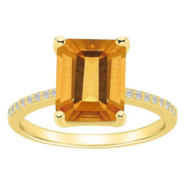 Alyson Layne 14k Gold Emerald-Cut Citrine & 1/10 Carat T.W. Diamond Ring, Womens Orange Product Image