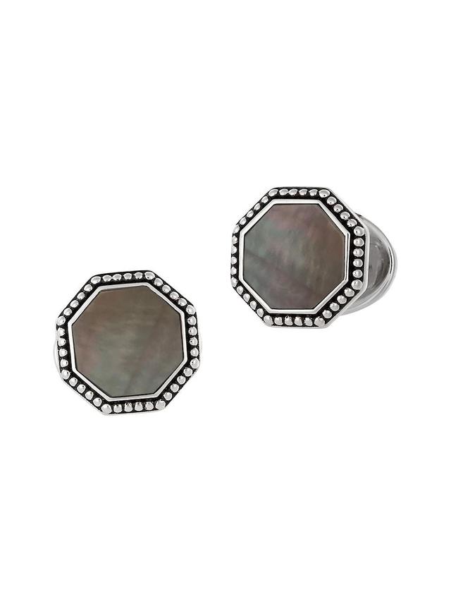 Mens Octagon Mother-Of-Pearl Stainless Steel Cufflinks Product Image