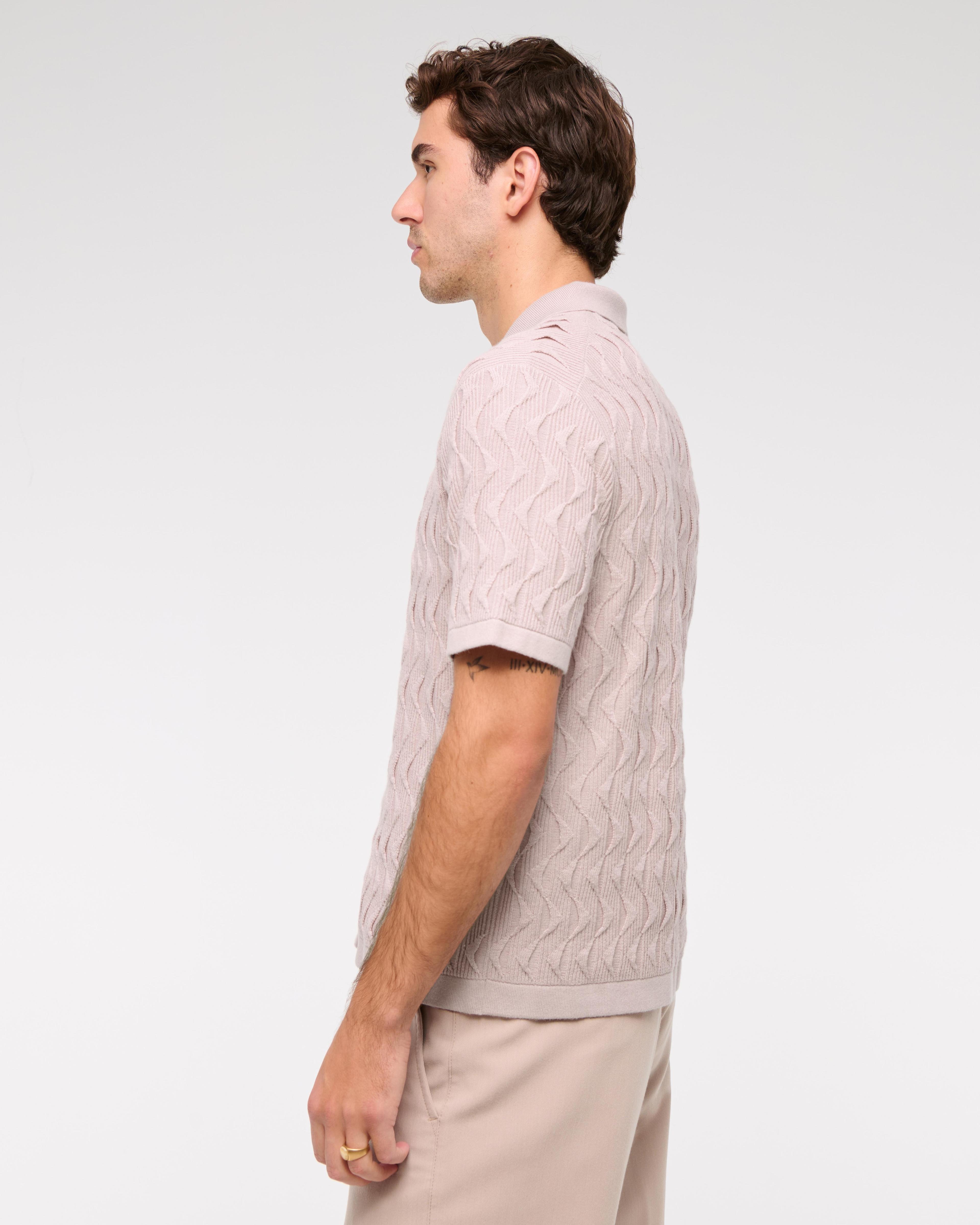 Geometric Stitch Button-Through Sweater Polo Product Image