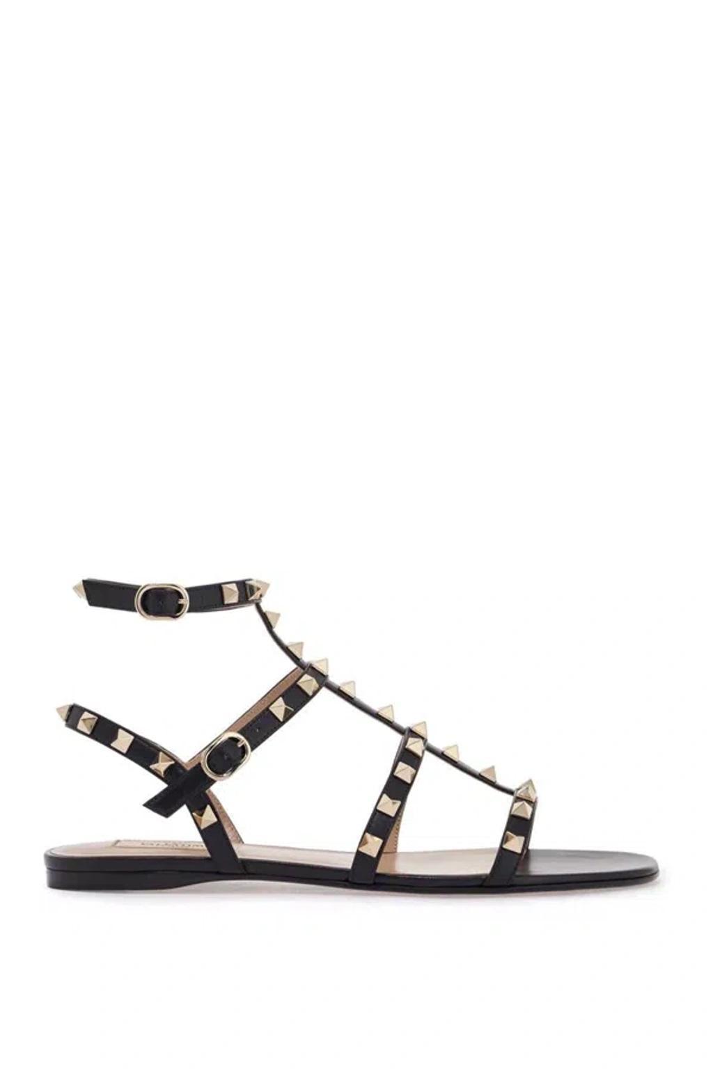 VALENTINO GARAVANI Rockstud Flat Sandals In Black Product Image