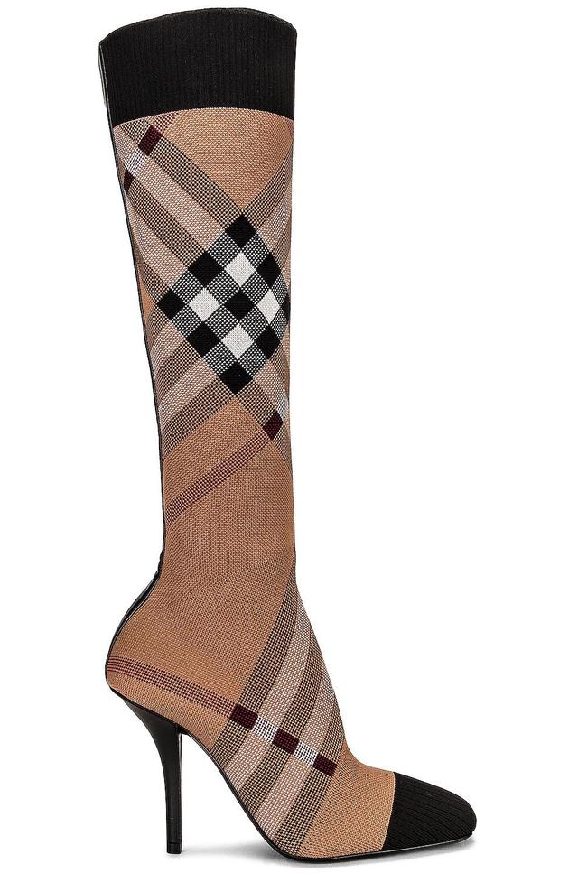 Burberry Dolman Check Knee High Boots in Brown Product Image