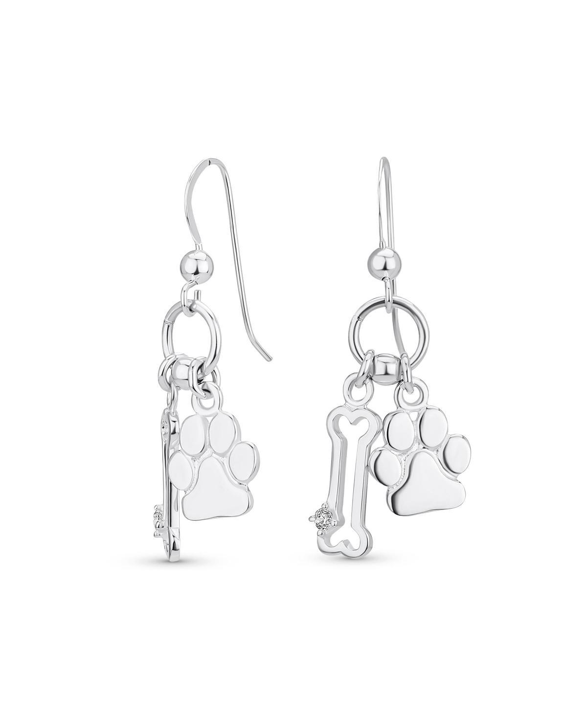 Bling Jewelry Best Friend Animal Pet Lover Bff Dog Bone Puppy Dangling Paw Print Earrings For Women Teen .925 Sterling Silver Fish Hook Product Image