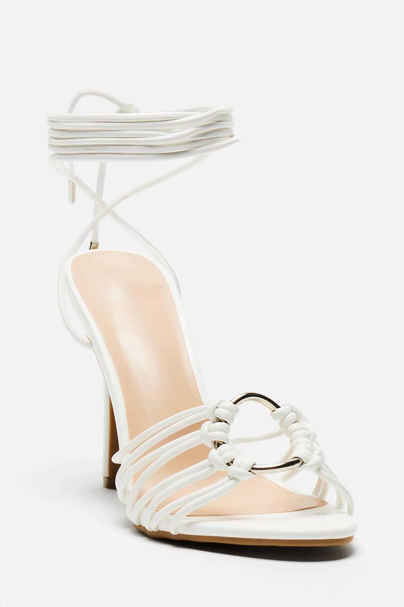 Farrah Wrap Up Heeled Sandals - White Product Image