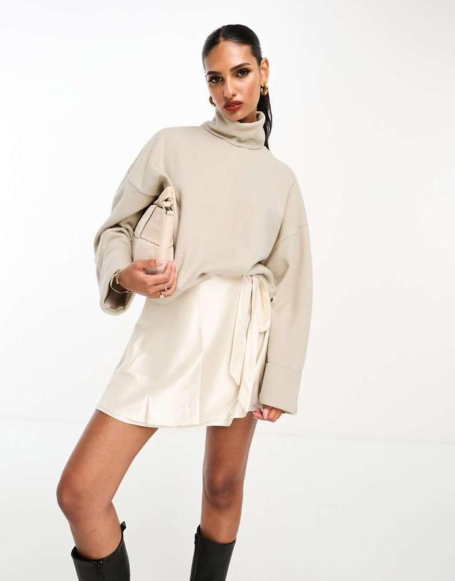 ASOS DESIGN supersoft turtleneck with cuff detail in warm cream - part of a set Product Image