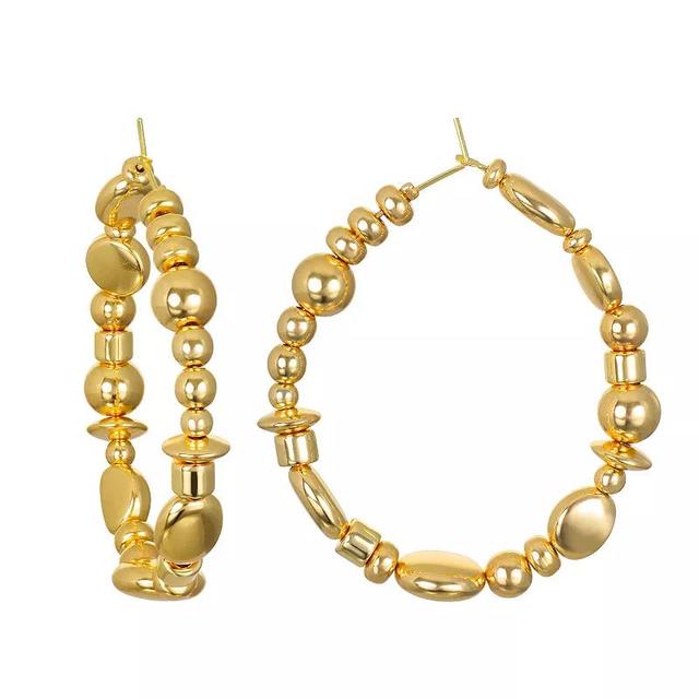 Emberly Gold Tone Organic Beaded Hoop Earrings, Womens Product Image