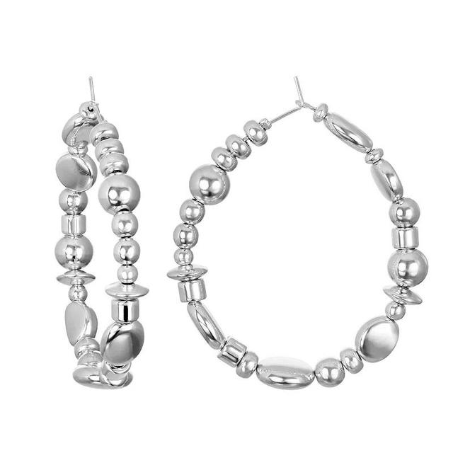 Emberly Gold Tone Organic Beaded Hoop Earrings, Womens, Silver Product Image