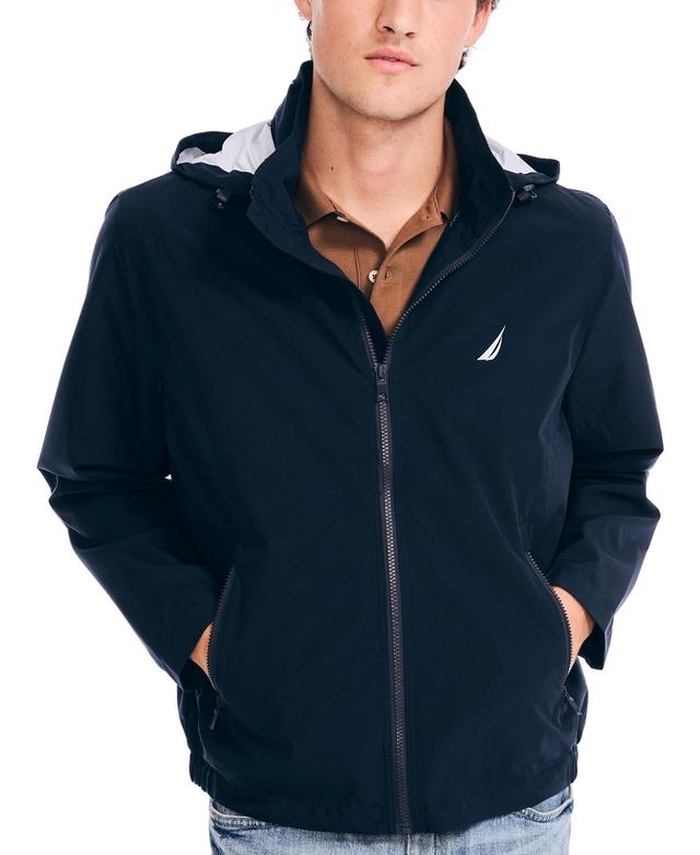 Nautica Mens Classic Rainbreaker Hooded Zip-Front Lightweight Jacket Product Image