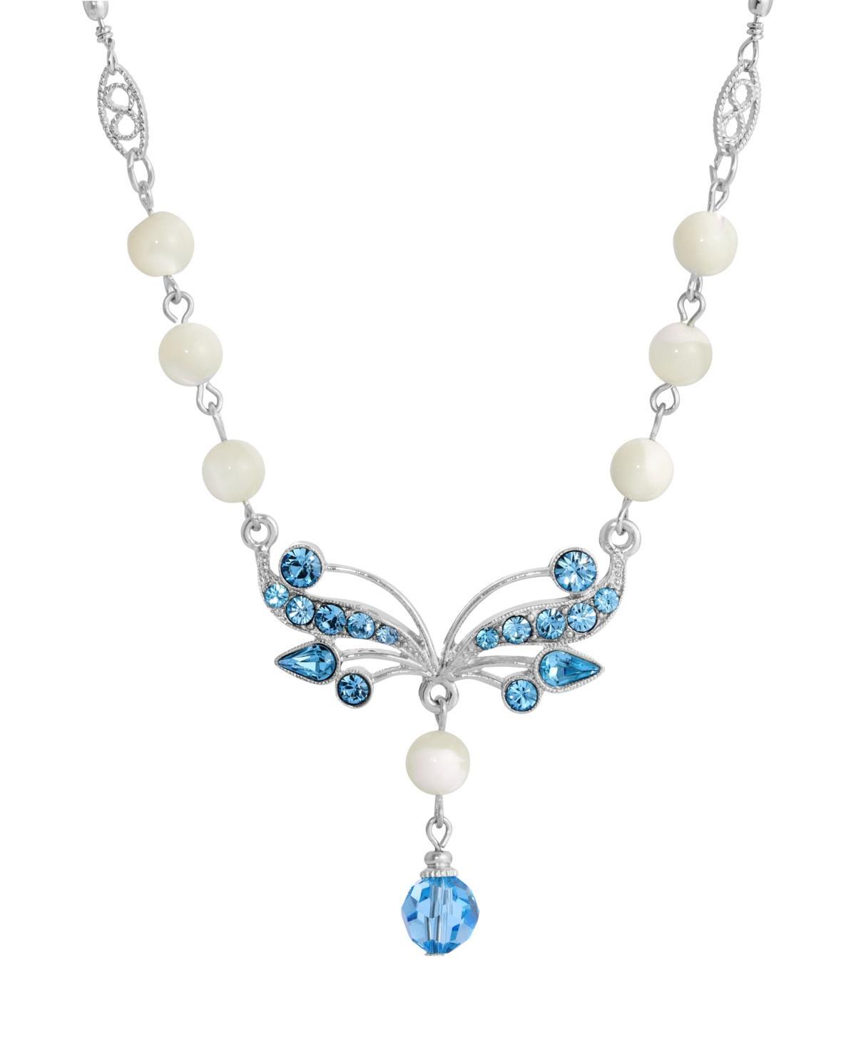 1928 Silver Tone Aqua Simulated Mother Of Pearl Necklace, Womens, White Product Image