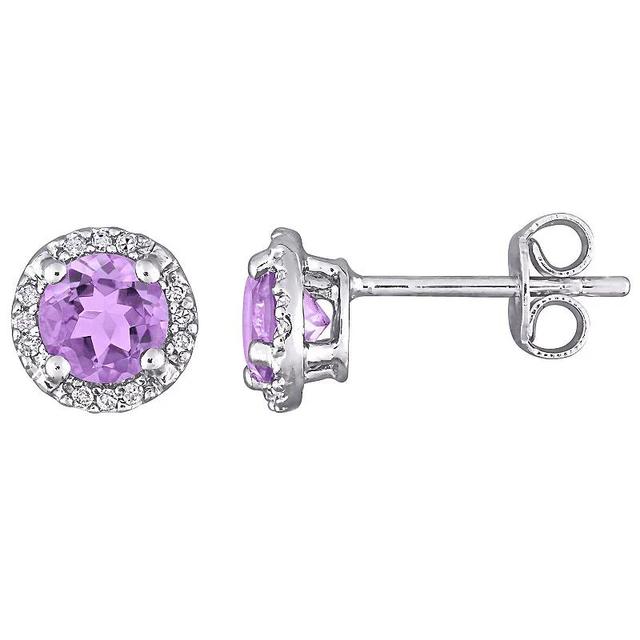 Stella Grace Sterling Silver Amethyst & Diamond Accent Halo Stud Earrings, Womens Product Image