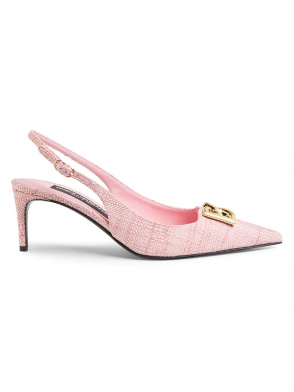 DOLCE & GABBANA Logo-embellished Raffia Slingback Pumps In Rosa Product Image